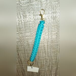 Hand Crafted Teal Paracord Braided Key Chain with Gold Accents-Unisex